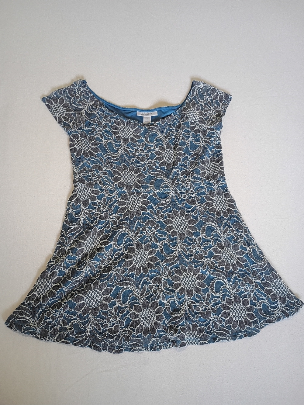Motherhood Maternity Sm Blue Gray Lace Fit & Flare Tunic Shirt Baby Shower
